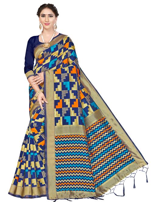 geometrical banarasi saree with blouse - 17120122 - Very Small Image - 1