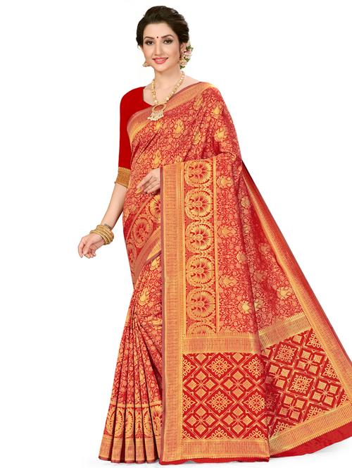 self design banarasi saree with blouse - 17120160 - Very Small Image - 1