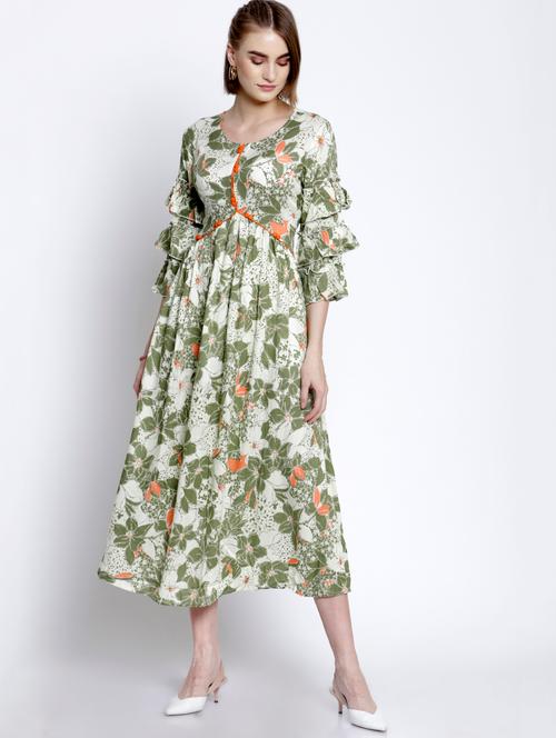 floral flared ethnic dress - 17120164 - Very Small Image - 1