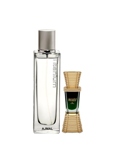 ajmal titanium edp 100ml for men and jannatul firdaus cp alcohol-free attar 10ml for unisex + 2 parfum testers free - 17120827 - Very Small Image - 1