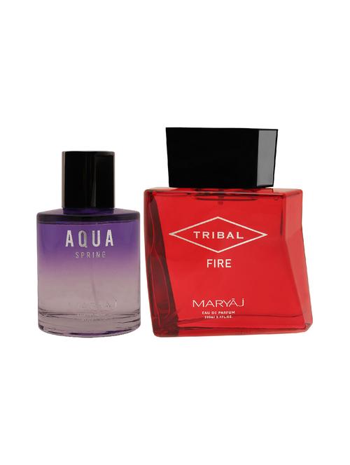 maryaj aqua spring edp 100ml for women and maryaj tribal fire edp ambery 100ml for unisex + 2 parfum testers free - 17121040 - Very Small Image - 1