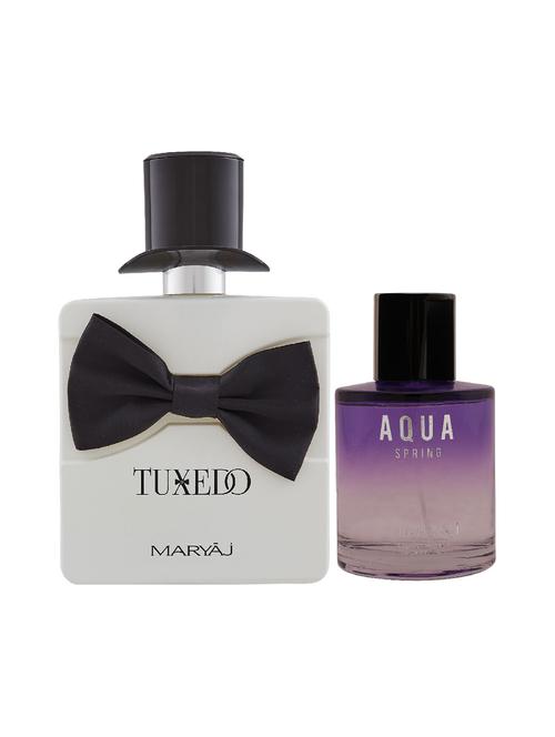 maryaj tuxedo edp spicy 100ml for men and maryaj aqua spring edp 100ml for women + 2 parfum testers free - 17121073 - Very Small Image - 1