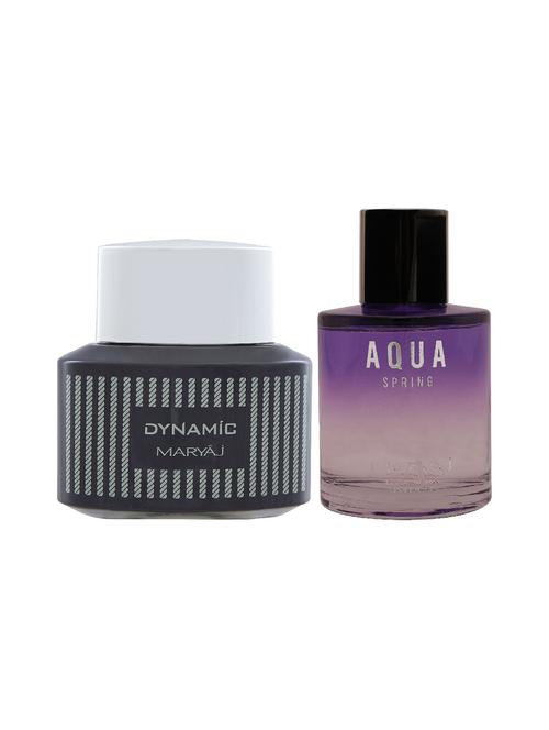 maryaj dynamic edp spicy 100ml for men and maryaj aqua spring edp 100ml for women + 2 parfum testers free - 17121081 - Very Small Image - 1