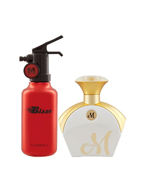 maryaj blaze edp aromatic perfume 100ml for men and maryaj m white for her edp perfume 90ml for women + 2 parfum testers free - 17121185 - Very Small Image - 1