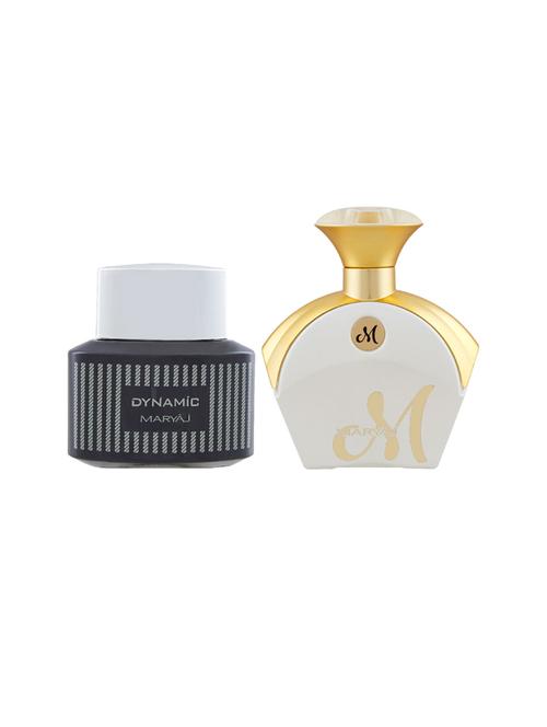 maryaj dynamic edp spicy 100ml for men and maryaj m white for her edp 90ml for women + 2 parfum testers free - 17121191 - Very Small Image - 1