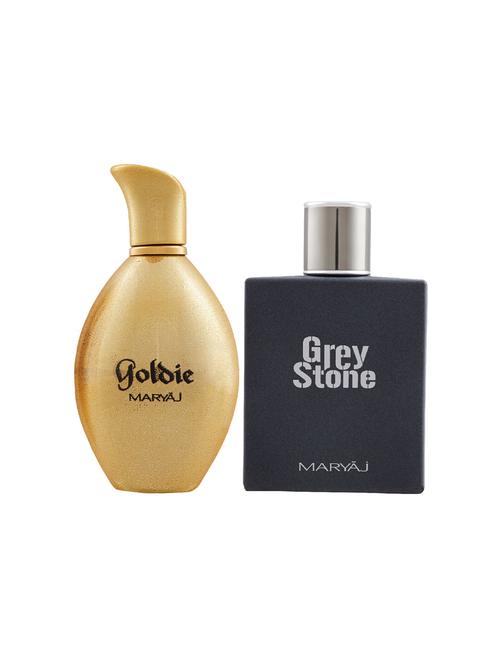 maryaj goldie edp 100ml for women and maryaj grey stone edp aromatic 100ml for men + 2 parfum testers free - 17121380 - Very Small Image - 1