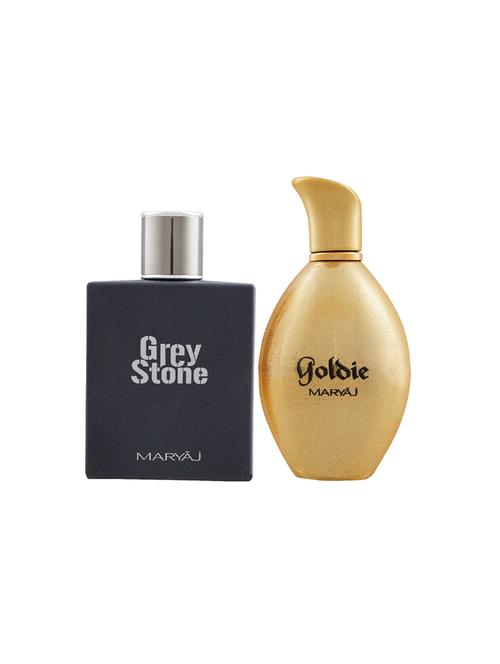 maryaj grey stone edp aromatic 100ml for men and maryaj goldie edp 100ml for women + 2 parfum testers free - 17121640 - Very Small Image - 1