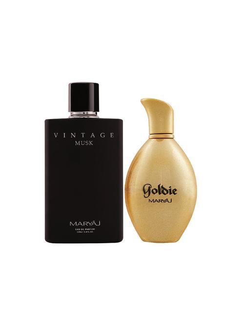 maryaj vintage musk edp musky perfume 100ml for unisex and maryaj goldie edp perfume 100ml for women + 2 parfum testers free - 17121655 - Very Small Image - 1
