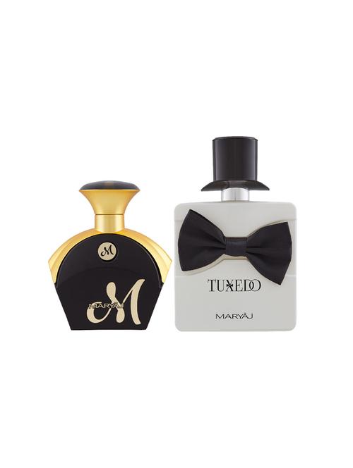 maryaj m for her edp perfume 90ml for women and maryaj tuxedo edp spicy woody perfume 100ml for men+ 2 parfum testers free - 17121677 - Very Small Image - 1