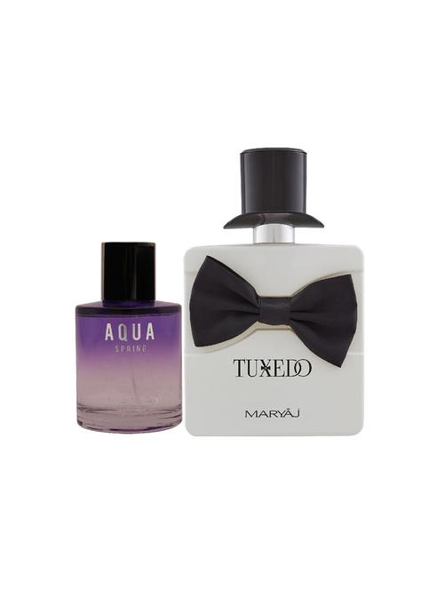 maryaj aqua spring edp perfume 100ml for women and maryaj tuxedo edp spicy woody perfume 100ml for men+ 2 parfum testers free - 17121679 - Very Small Image - 1