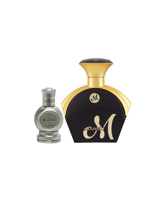 ajmal rose cp musky alcohol-free attar 12ml for unisex and maryaj m for her edp 90ml for women + 2 parfum testers free - 17121716 - Very Small Image - 1