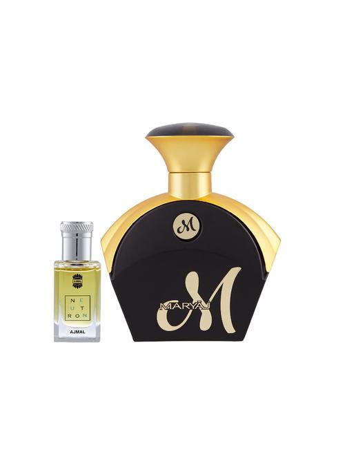 ajmal neutron cp alcohol-free attar 10ml for men and maryaj m for her edp 90ml for women + 2 parfum testers free - 17121724 - Very Small Image - 1