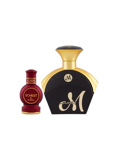 ajmal scarlet cp alcohol-free attar 12ml for unisex and maryaj m for her edp 90ml for women + 2 parfum testers free - 17121734 - Very Small Image - 1