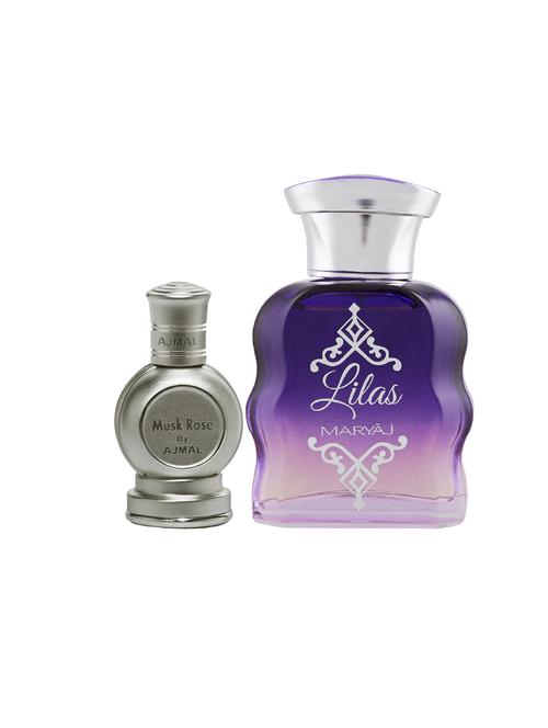ajmal rose cp musky alcohol-free attar 12ml for unisex and maryaj lilas edp 100ml for women + 2 parfum testers free - 17121738 - Very Small Image - 1