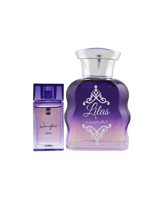 ajmal sacrifice for her cp alcohol-free attar 10ml for women and maryaj lilas edp 100ml for women + 2 parfum testers free - 17121754 - Very Small Image - 1