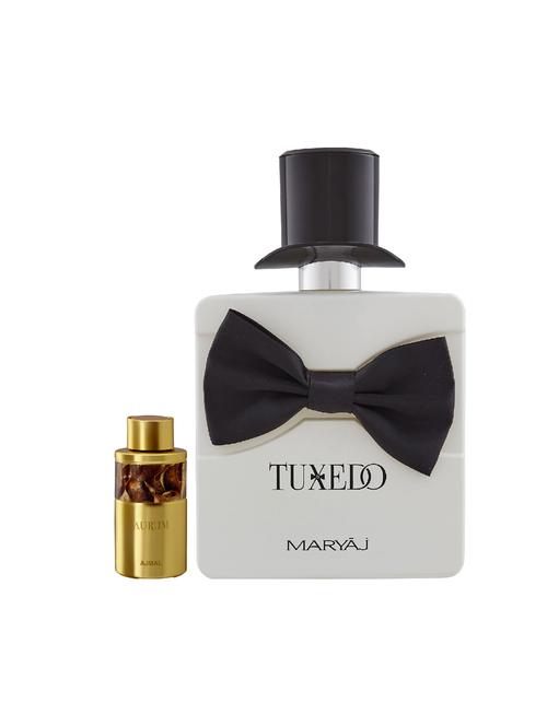 ajmal aurum concentrated oil alcohol-free attar 10ml for women and maryaj tuxedo edp 100ml for men + 2 parfum testers free - 17121761 - Very Small Image - 1