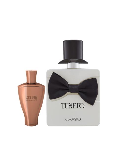 ajmal cd 99 mukhallat cp alcohol-free attar 14ml for unisex and maryaj tuxedo edp 100ml for men + 2 parfum testers free - 17121772 - Very Small Image - 1