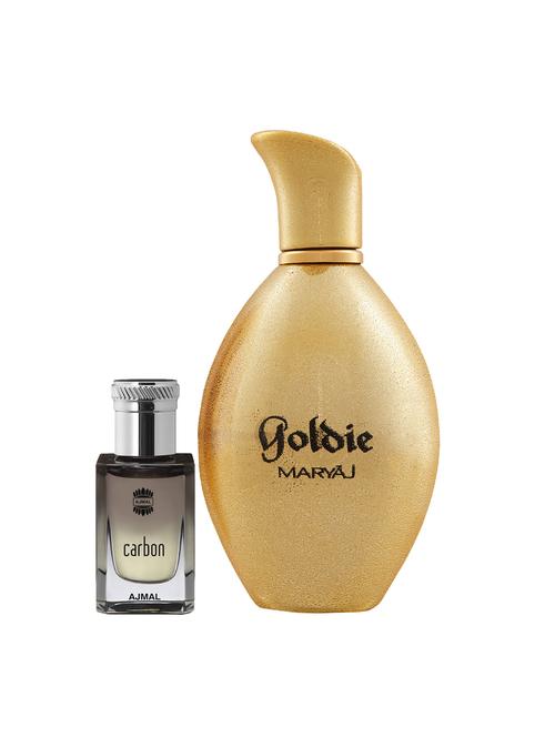 ajmal carbon concentrated oil alcohol-free attar 10ml for men and maryaj goldie edp 100ml for women + 2 parfum testers free - 17121787 - Very Small Image - 1