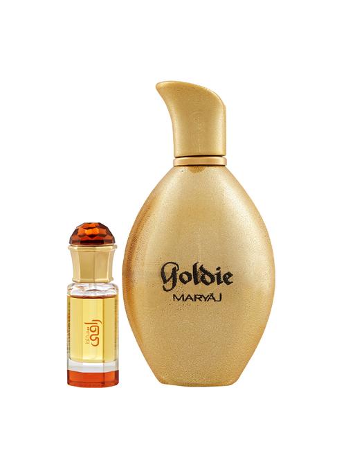 ajmal mukhallat raaqi cp alcohol-free attar 10ml for unisex and maryaj goldie edp 100ml for women + 2 parfum testers free - 17121801 - Very Small Image - 1