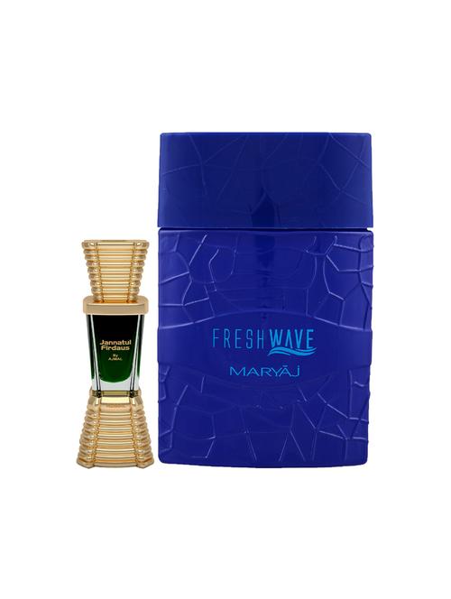 ajmal jannatul firdaus cp alcohol-free attar 10ml for unisex and maryaj fresh wave edp 100ml for men + 2 parfum testers free - 17121889 - Very Small Image - 1