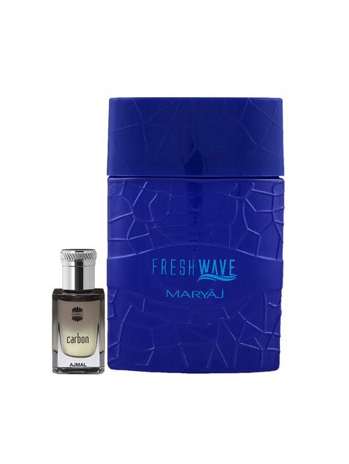 ajmal carbon concentrated oil alcohol-free attar 10ml for men and maryaj fresh wave edp 100ml for men + 2 parfum testers free - 17121896 - Very Small Image - 1