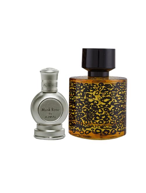 ajmal rose cp musky alcohol-free attar 12ml for unisex and maryaj wild speed edp 100ml for men + 2 parfum testers free - 17121913 - Very Small Image - 1