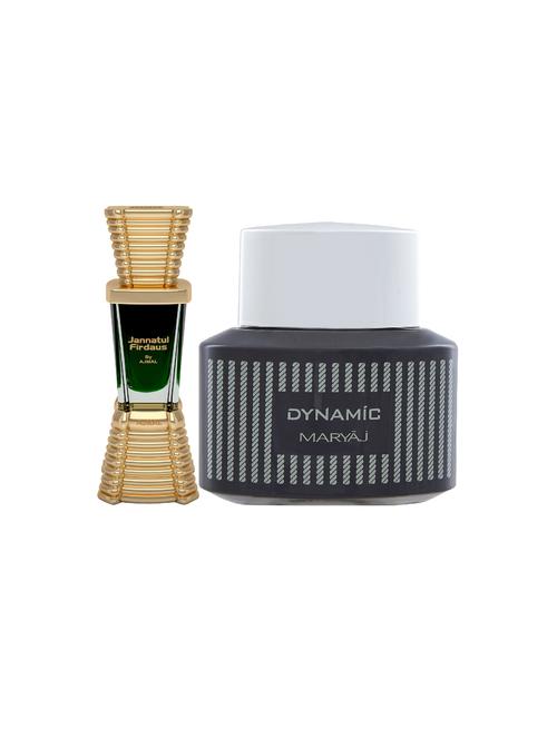 ajmal jannatul firdaus cp alcohol-free attar 10ml for unisex and maryaj dynamic edp 100ml for men + 2 parfum testers free - 17121933 - Very Small Image - 1