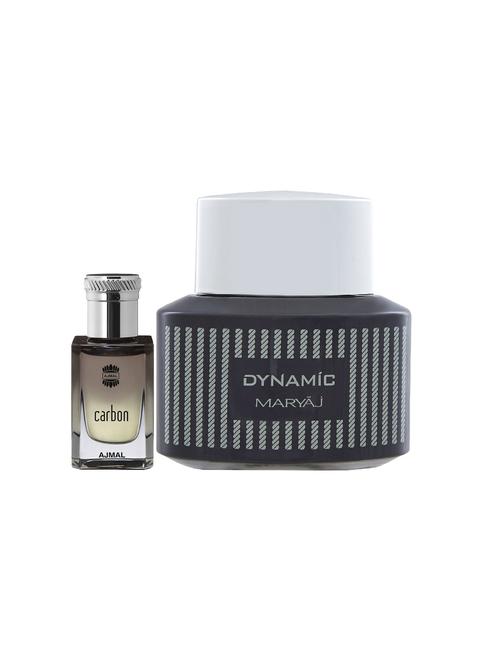 ajmal carbon concentrated oil alcohol-free attar 10ml for men and maryaj dynamic edp 100ml for men + 2 parfum testers free - 17121940 - Very Small Image - 1
