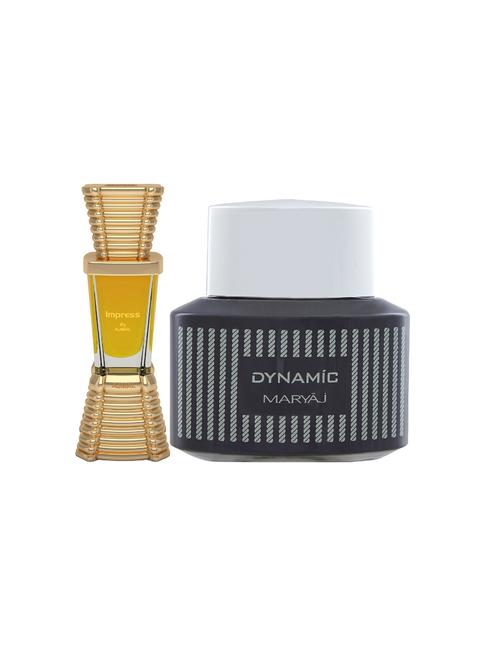 ajmal impress concentrated oil alcohol-free attar 10ml for men and maryaj dynamic edp 100ml for men + 2 parfum testers free - 17121941 - Very Small Image - 1