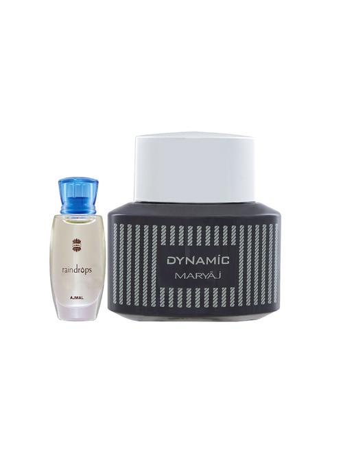 ajmal raindrops cp alcohol-free attar 10ml for women and maryaj dynamic edp 100ml for men + 2 parfum testers free - 17121944 - Very Small Image - 1