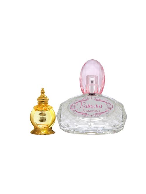 ajmal mukhallat al wafa cp alcohol-free attar 12ml for unisex and maryaj ramona edp 100ml for women + 2 parfum testers free - 17121956 - Very Small Image - 1