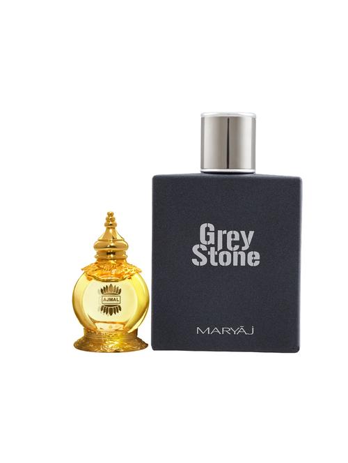 ajmal mukhallat al wafa cp alcohol-free attar 12ml for unisex and maryaj grey stone edp 100ml for men + 2 parfum testers free - 17121978 - Very Small Image - 1