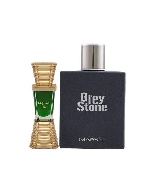 ajmal majmua cp alcohol-free attar 10ml for unisex and maryaj grey stone edp 100ml for men + 2 parfum testers free - 17121982 - Very Small Image - 1