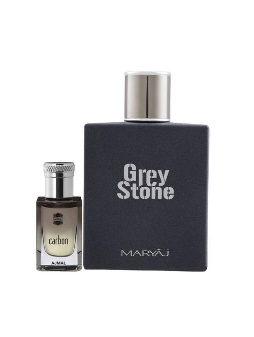 ajmal carbon concentrated oil alcohol-free attar 10ml for men and maryaj grey stone edp 100ml for men + 2 parfum testers free - 17121984 - Very Small Image - 1
