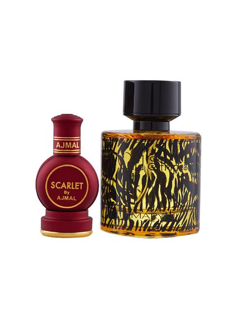 ajmal scarlet cp alcohol-free attar 12ml for unisex and maryaj wild stripes edp 100ml for men + 2 parfum testers free - 17122041 - Very Small Image - 1