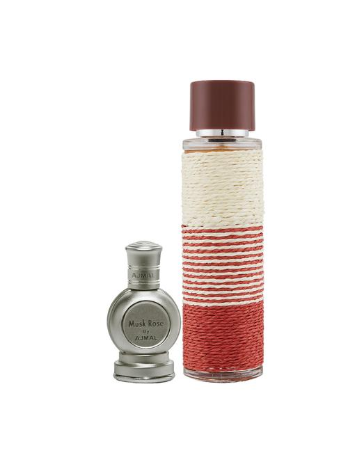 ajmal rose cp musky alcohol-free attar 12ml for unisex and maryaj deuce homme edp 100ml for men + 2 parfum testers free - 17122045 - Very Small Image - 1