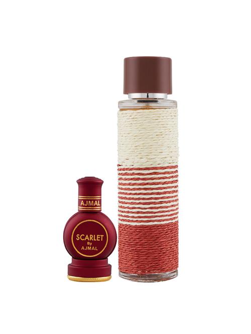 ajmal scarlet cp alcohol-free attar 12ml for unisex and maryaj deuce homme edp 100ml for men + 2 parfum testers free - 17122063 - Very Small Image - 1