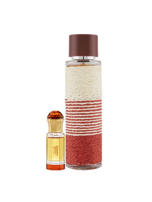 ajmal mukhallat raaqi cp alcohol-free attar 10ml for unisex and maryaj deuce homme edp 100ml for men + 2 parfum testers free - 17122064 - Very Small Image - 1