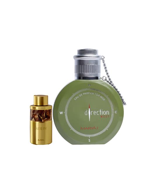ajmal aurum cp alcohol-free attar 10ml for women and maryaj direction west edp green 100ml for men + 2 parfum testers free - 17122089 - Very Small Image - 1
