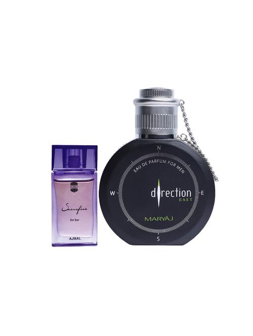 ajmal sacrifice for her cp 10ml for women and maryaj direction east edp 100ml for men + 2 parfum testers free - 17122119 - Very Small Image - 1