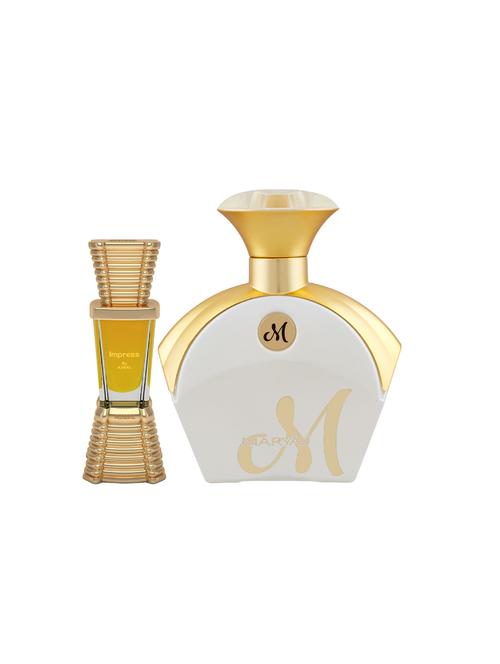 ajmal impress cp alcohol-free attar 10ml for men and maryaj m white for her edp 90ml for women + 2 parfum testers free - 17122130 - Very Small Image - 1