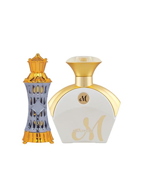 ajmal mizyaan cp alcohol-free attar 14ml for unisex and maryaj m white for her edp 90ml for women + 2 parfum testers free - 17122137 - Very Small Image - 1
