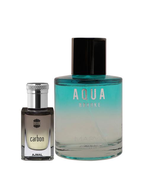ajmal carbon cp alcohol-free attar 10ml for men and maryaj aqua brooke edp 100ml for women + 2 parfum testers free - 17122173 - Very Small Image - 1