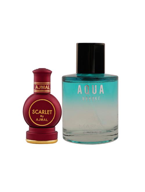 ajmal scarlet cp alcohol-free attar 12ml for unisex and maryaj aqua brooke edp 100ml for women + 2 parfum testers free - 17122186 - Very Small Image - 1