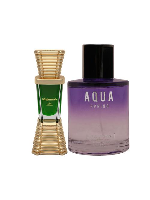 ajmal majmua cp alcohol-free attar 10ml for unisex and maryaj aqua spring edp 100ml for women + 2 parfum testers free - 17122193 - Very Small Image - 1