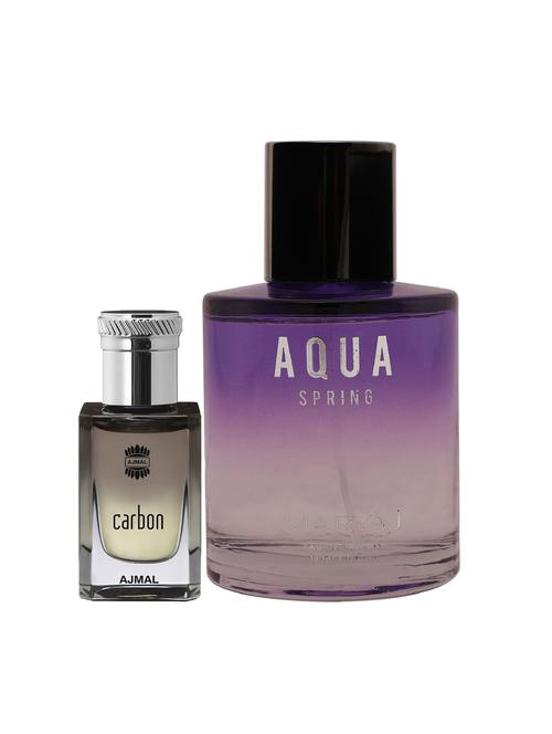 ajmal carbon cp alcohol-free attar 10ml for men and maryaj aqua spring edp 100ml for women + 2 parfum testers free - 17122195 - Very Small Image - 1