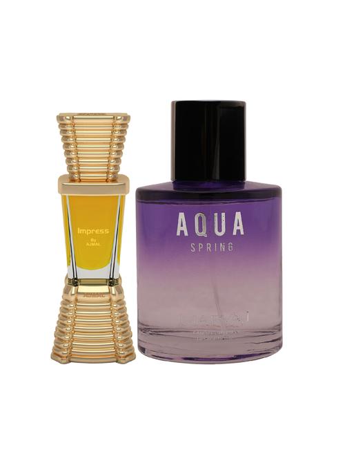 ajmal impress cp alcohol-free attar 10ml for men and maryaj aqua spring edp 100ml for women + 2 parfum testers free - 17122196 - Very Small Image - 1