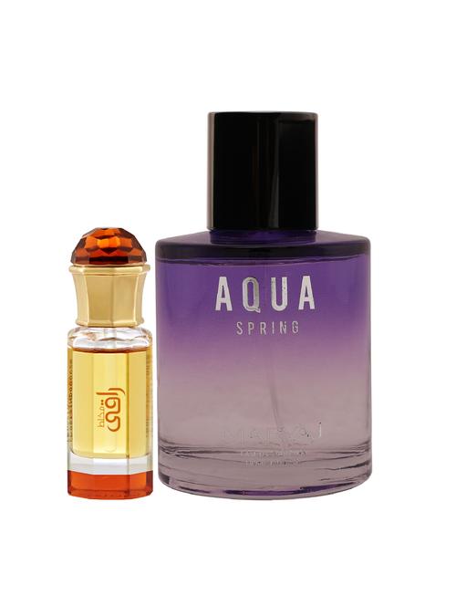 ajmal mukhallat raaqi cp 10ml for unisex and maryaj aqua spring edp 100ml for women + 2 parfum testers free - 17122209 - Very Small Image - 1