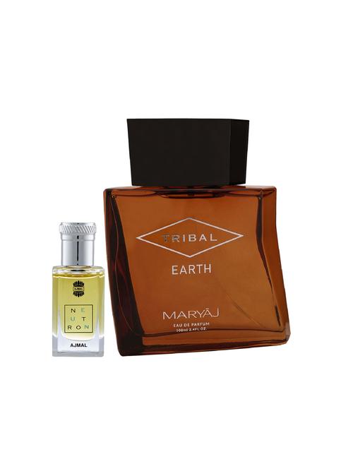 ajmal neutron cp alcohol-free attar 10ml for men and maryaj tribal earth edp 100ml for unisex + 2 parfum testers free - 17122220 - Very Small Image - 1
