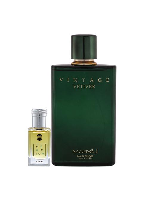 ajmal neutron cp alcohol-free attar 10ml for men and maryaj vintage vetiver edp 100ml for unisex + 2 parfum testers free - 17122264 - Very Small Image - 1